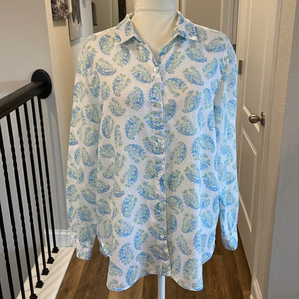 J Jill Love Linen Paisley Print Blouse - Picture 2 of 11